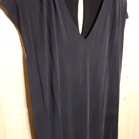 Warehouse Black Blue Silky Soft Mixed Material Shirt Dress 10 - Picture 3 of 6
